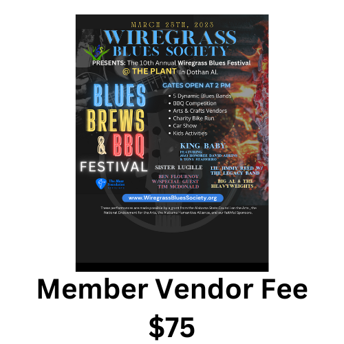 2023 Wiregrass Blues Festival Member  Vendor Fee